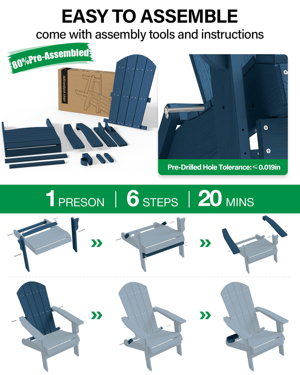 Oversized Plastic Adirondack Chair Set of 2 Navy Blue X823
