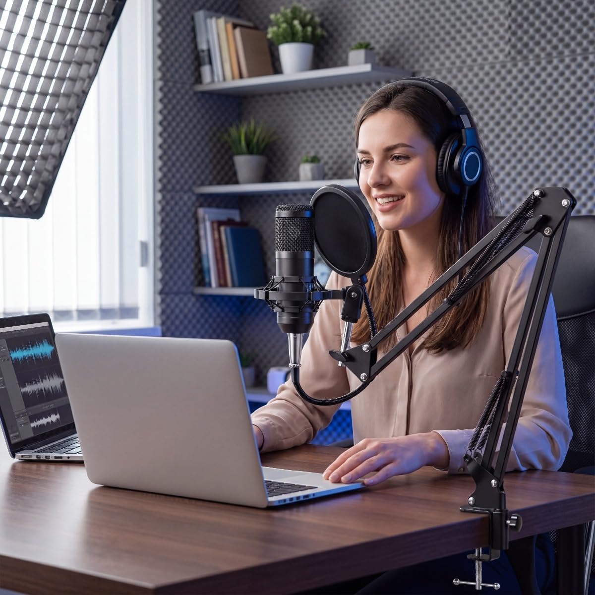USB Condenser Microphone Kit with Boom Arm, Pop Filter, Shock Mount Q405