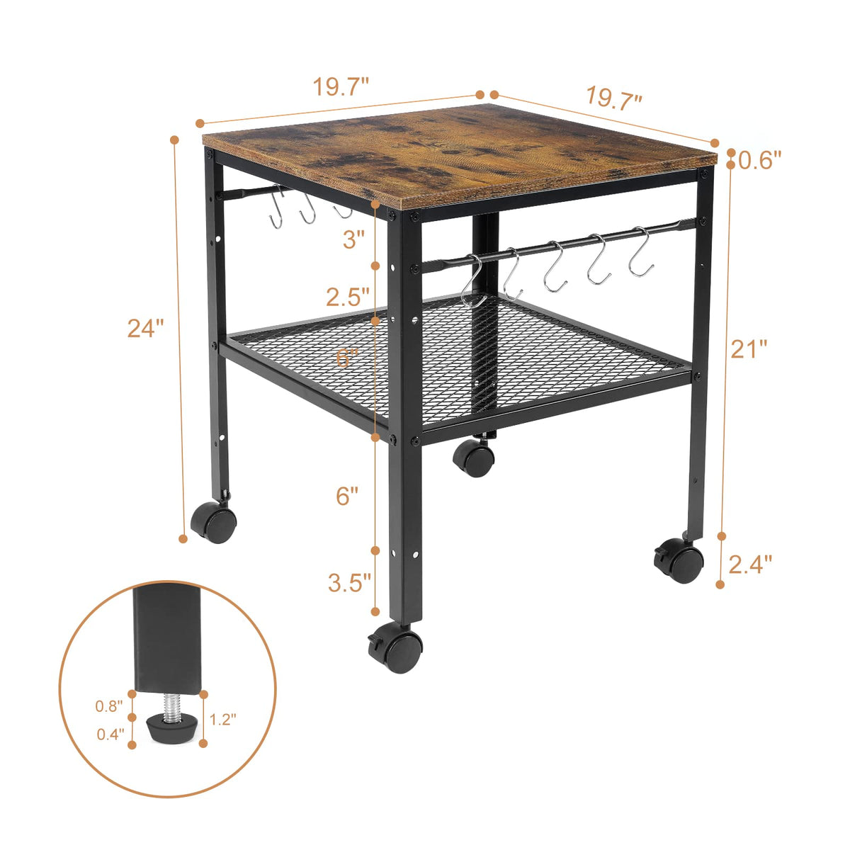 Rustic 2-Tier End Table with Adjustable Height Shelf Z4648