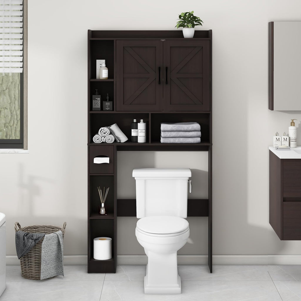 Over The Toilet Storage Cabinet with 2 Barn Doors, Espresso A742180