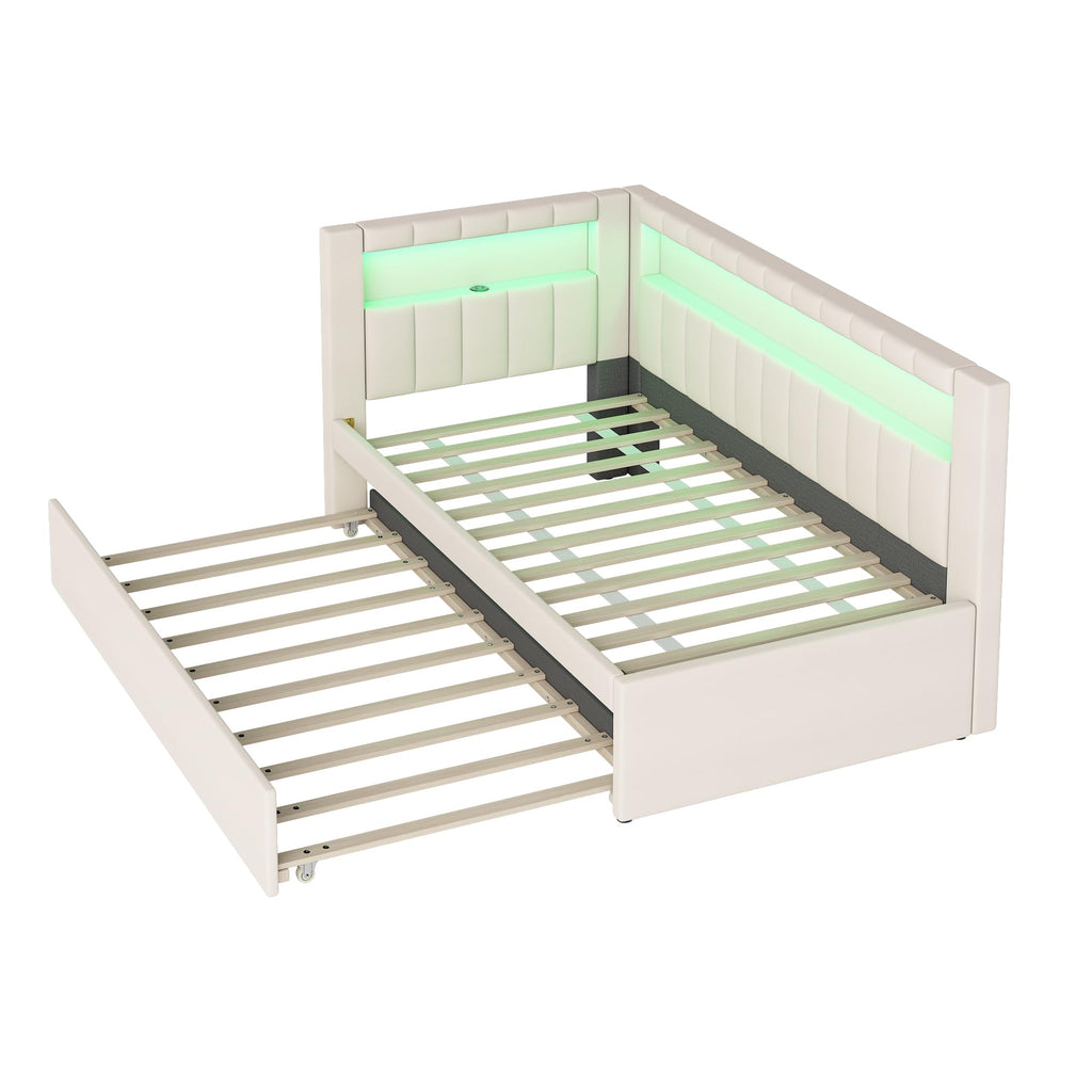 White Twin Size Upholstered Daybed with Trundle W7622