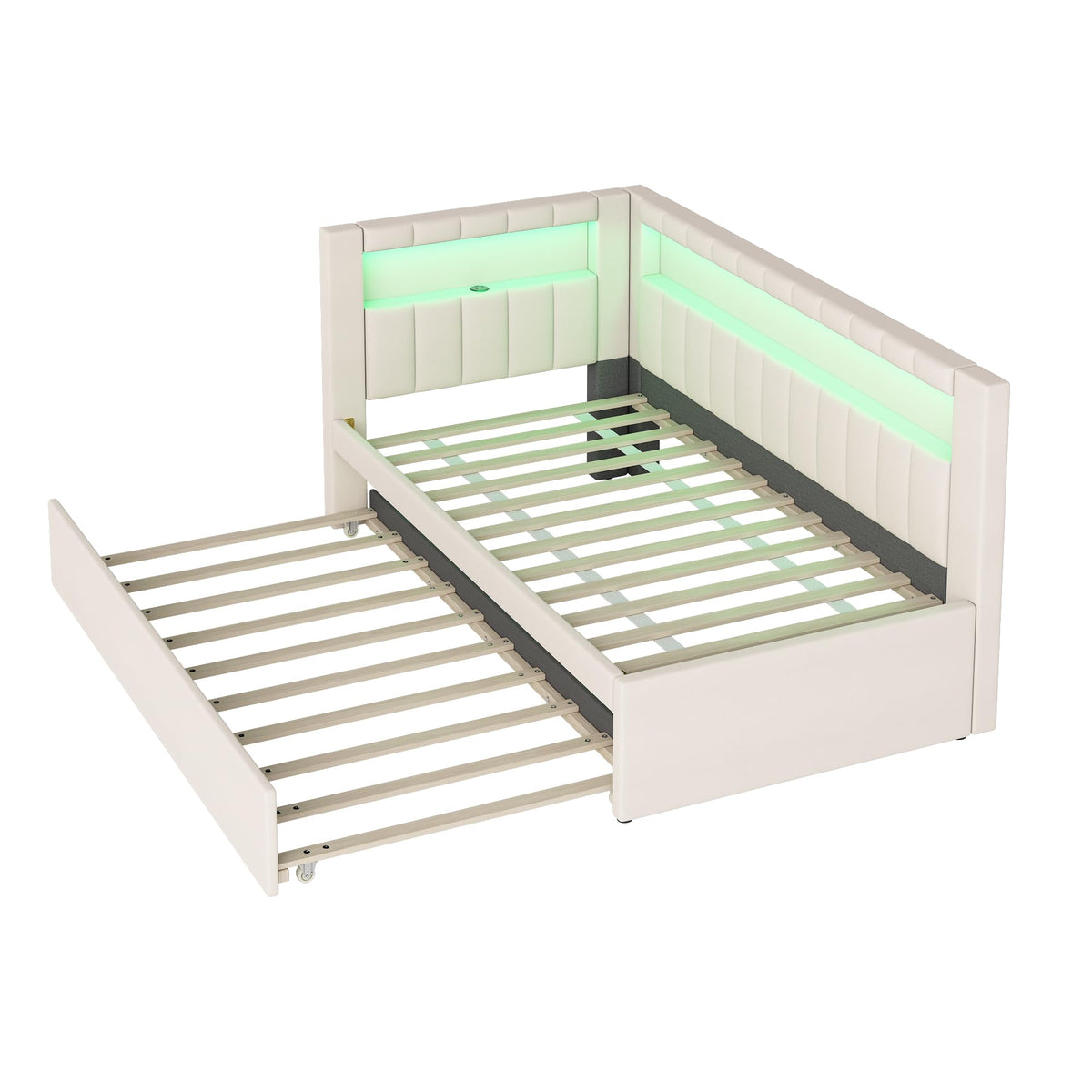 White Twin Size Upholstered Daybed with Trundle W7622