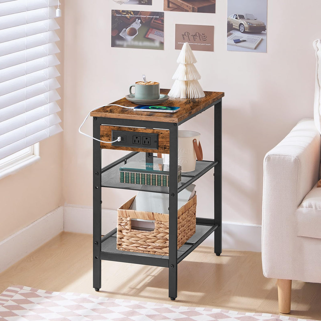 3-Tier Narrow End Table with Charging Station E379