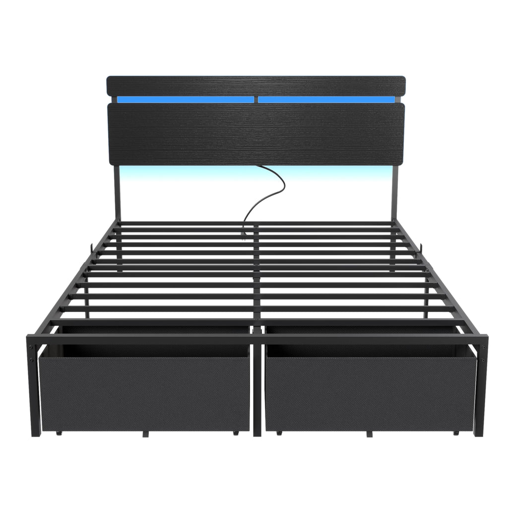 Full Size Bed Frame with Wood Headboard and Storage Drawers D83778