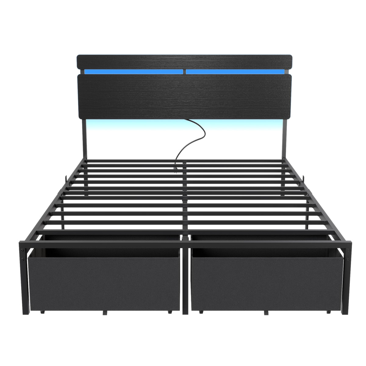 Full Size Bed Frame with Wood Headboard and Storage Drawers D83778
