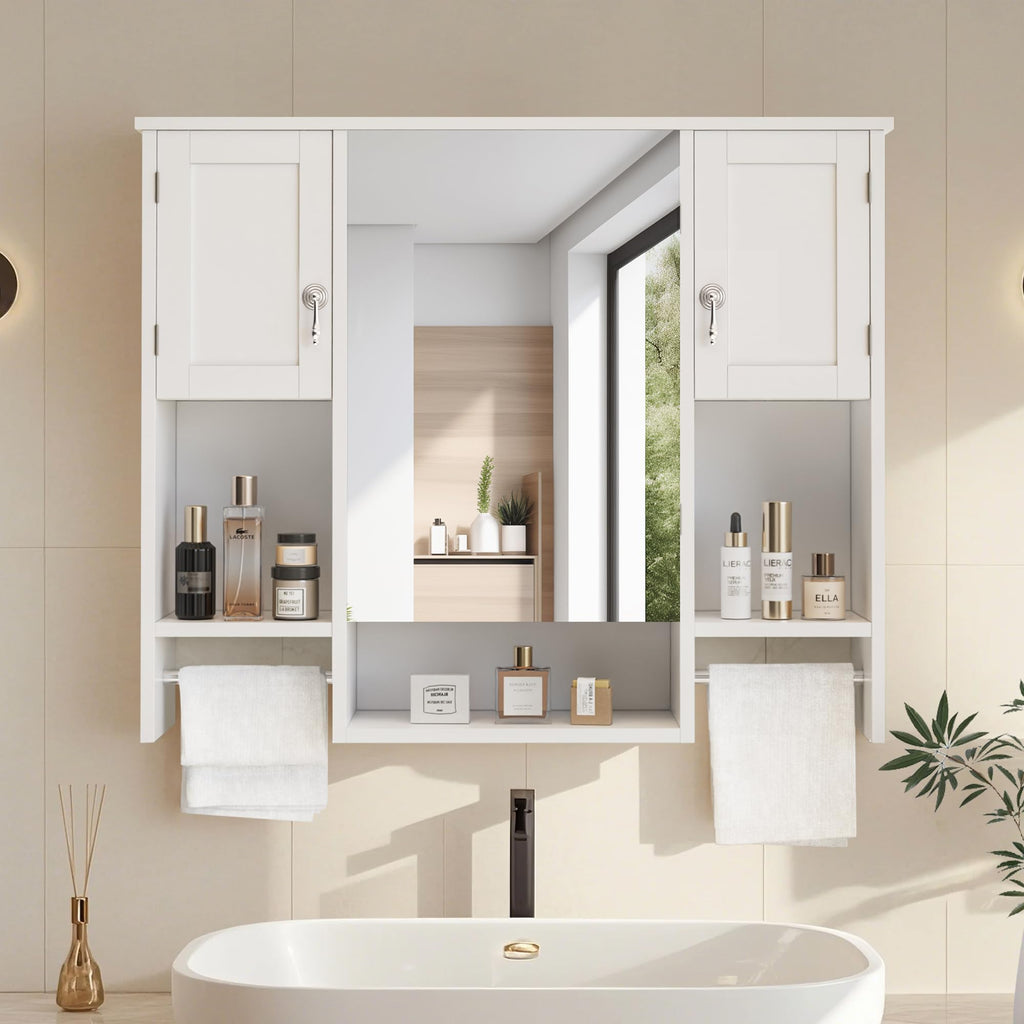 Large White Wall Mounted Bathroom Cabinet with Mirror A35719
