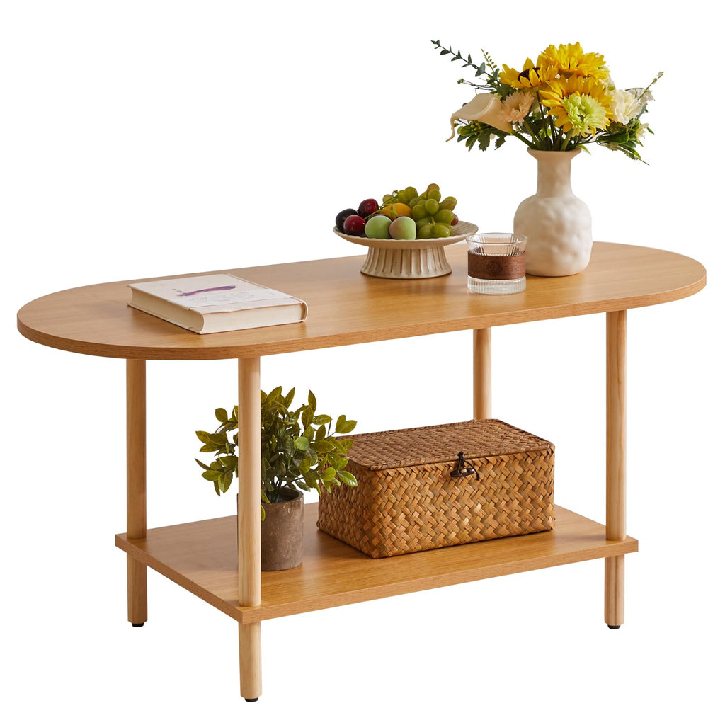 Wooden 2 Tier Coffee Table with Storage Shelf Q540309