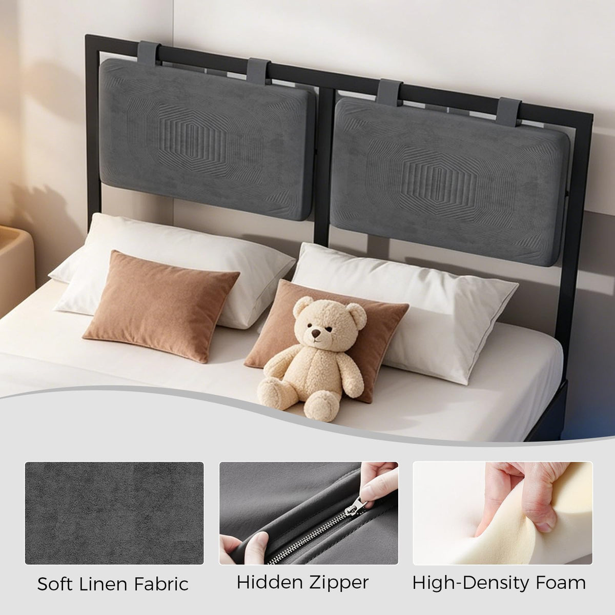 Full Size Floating Bed Frame with LED Lights and Adjustable Headboard Y496