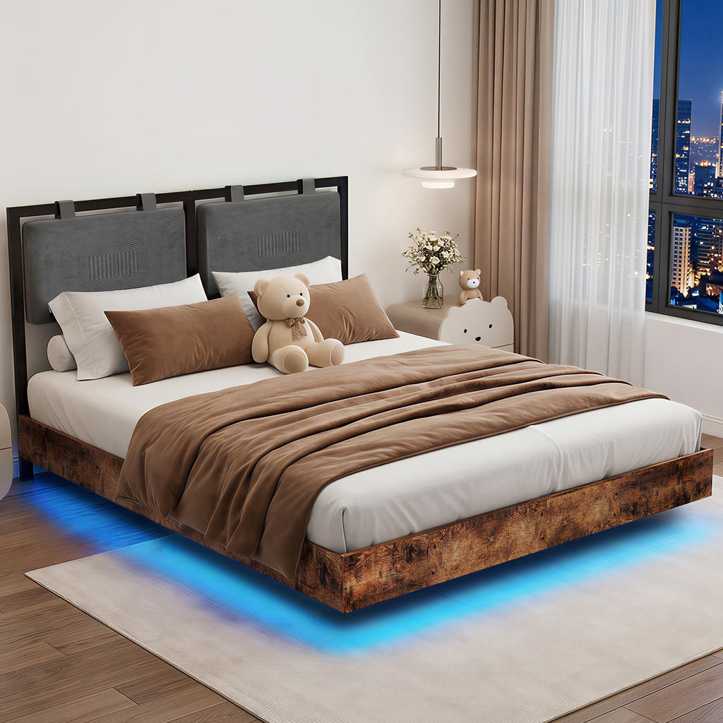 Full Size Floating Bed Frame with LED Lights and Adjustable Headboard Y496