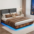 Full Size Floating Bed Frame with LED Lights and Adjustable Headboard Y496