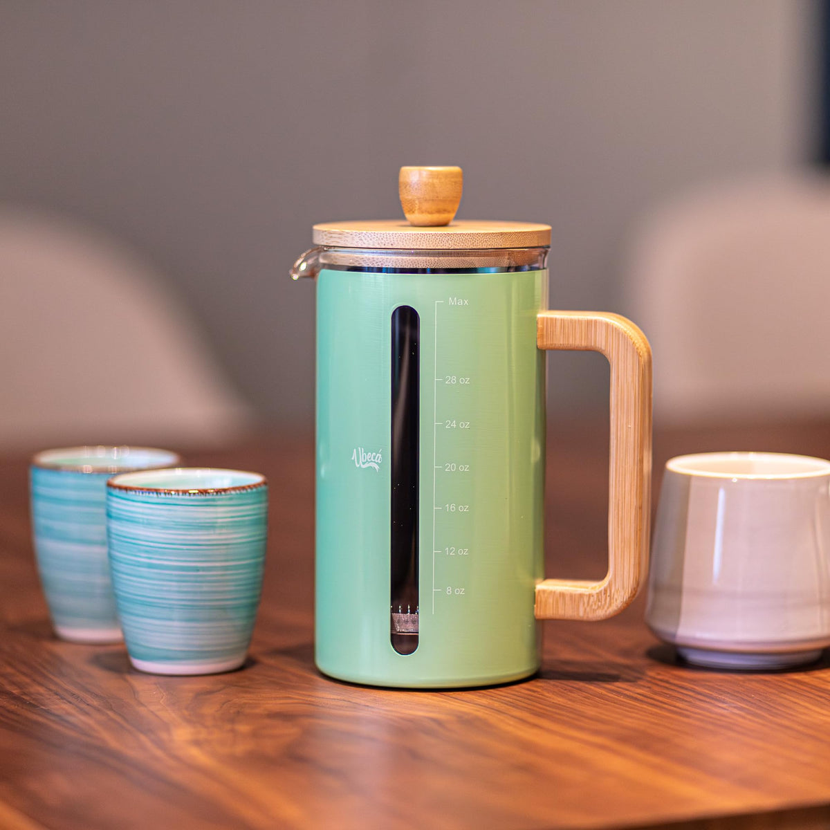 34 oz Mint Green Borosilicate Glass French Press F676