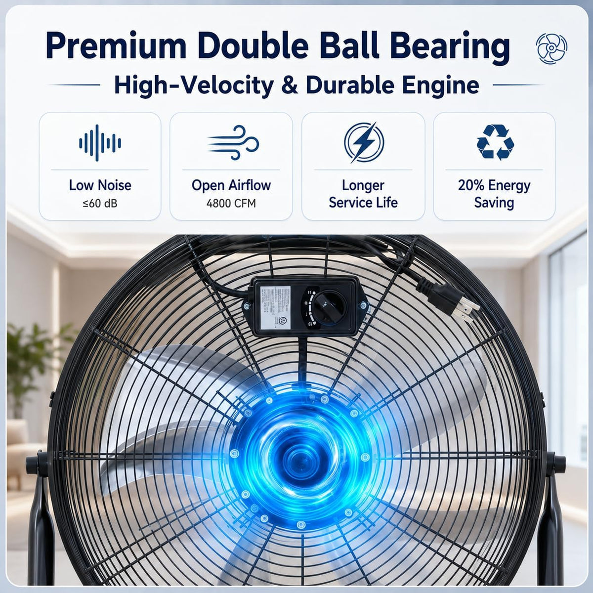 20 Inch Industrial Floor Fan, 3 Speeds, 360° Tilt E132589