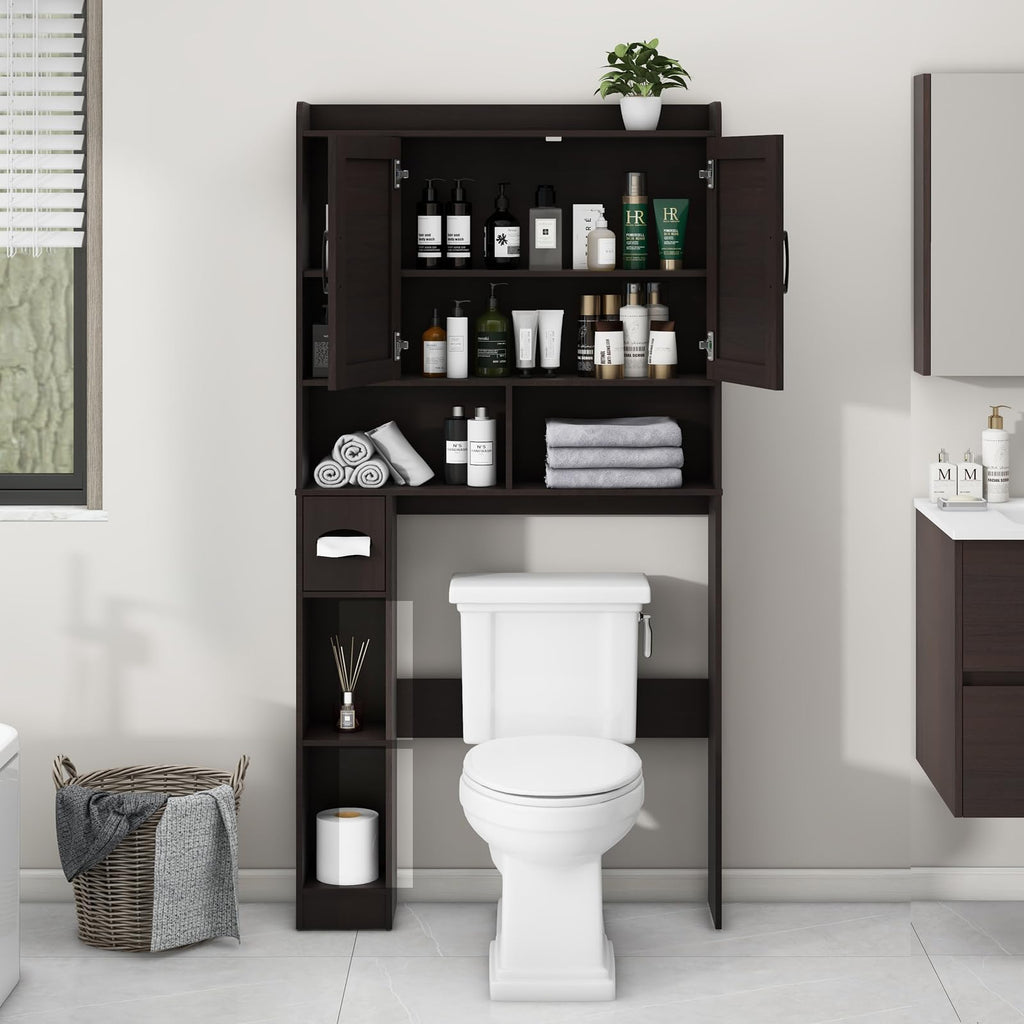 Over The Toilet Storage Cabinet with 2 Barn Doors, Espresso A742180
