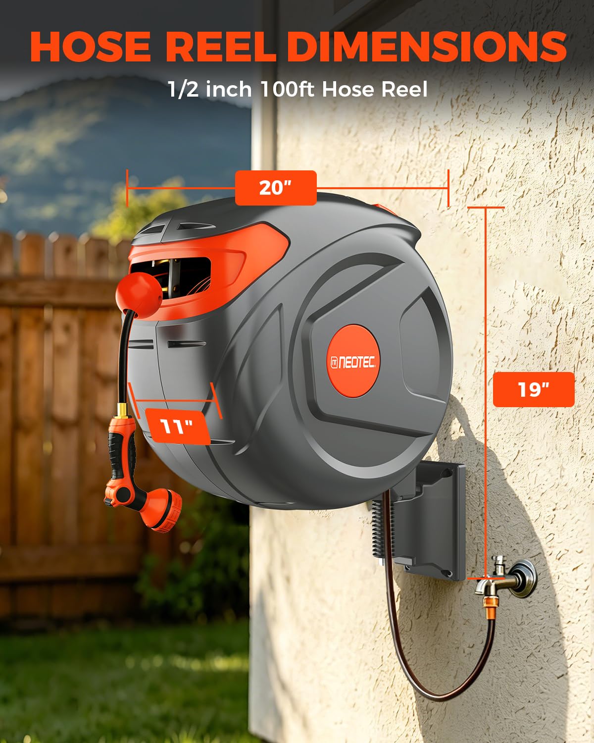 Retractable Garden Hose Reel 100 ft 1/2 Inch with 3-Layer PVC Hose O65300