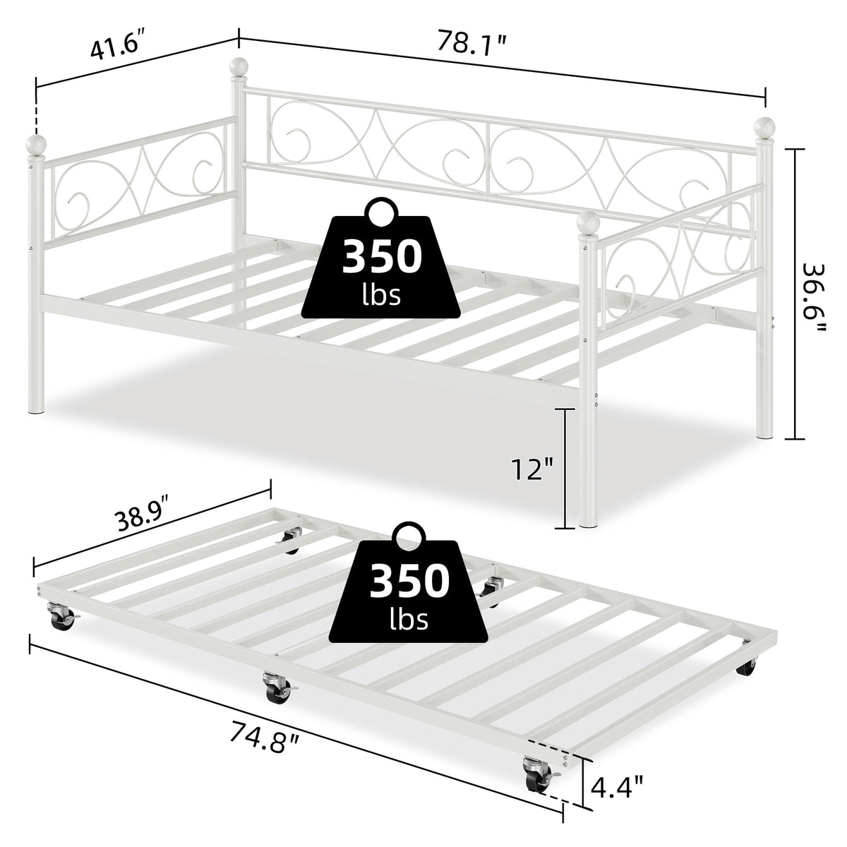 White Twin Daybed with Trundle H8049
