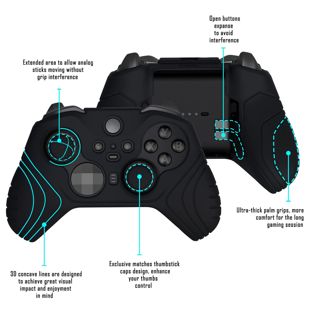 Anti Slip Silicone Case Cover for Xbox Elite Wireless Controller Series 2 with Thumb Grip Caps - Black K8450