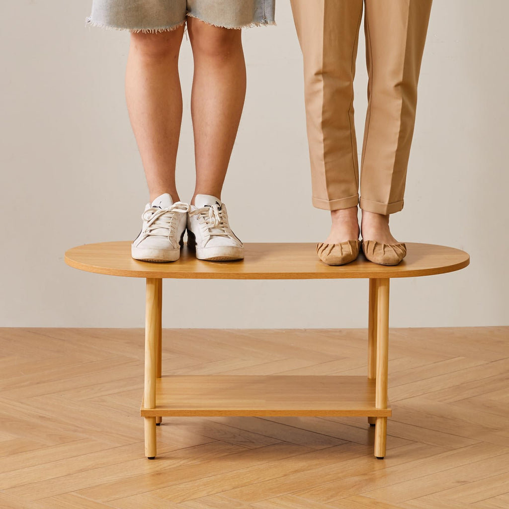 Wooden 2 Tier Coffee Table with Storage Shelf Q540309