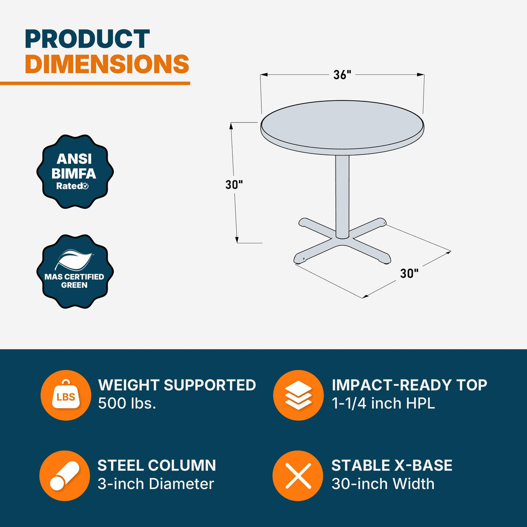 Round 36 in Diameter 30 in Dining Height Black Frame Gray Laminate Cafe Table S88825
