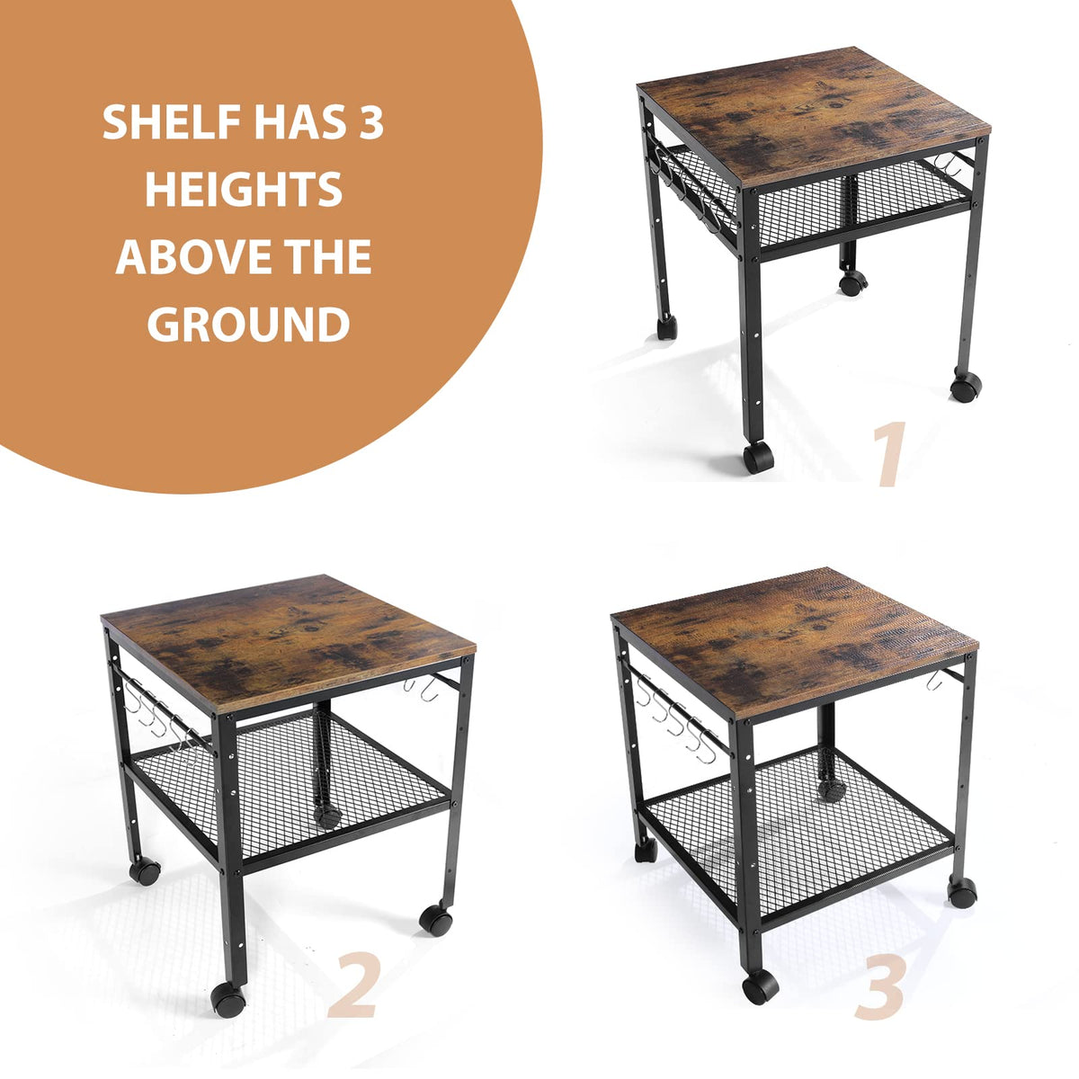 Rustic 2-Tier End Table with Adjustable Height Shelf Z4648