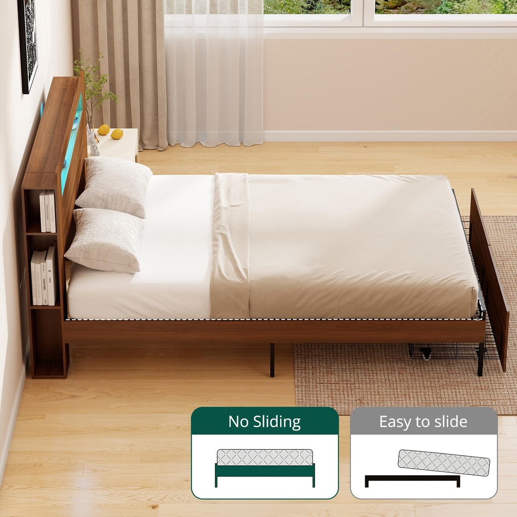 Wood Bed Frame Full with 2 Storage Drawers Q20426