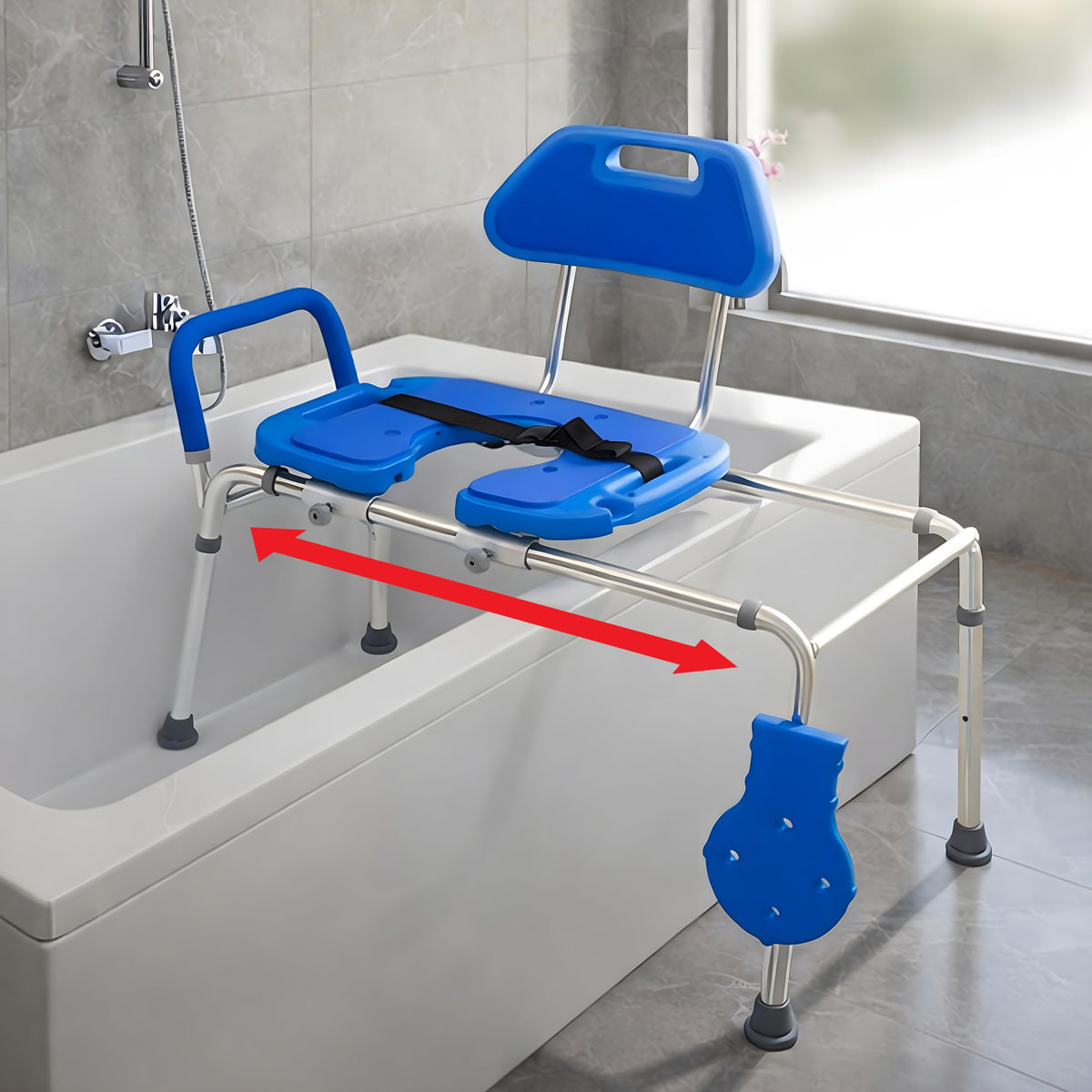 Blue Padded Shower Chair with Cut Out Seat and Safety Belt H859