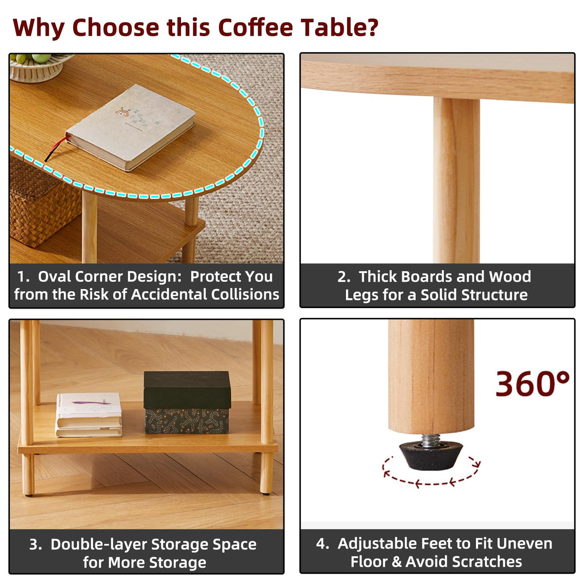 Wooden 2 Tier Coffee Table with Storage Shelf Q540309
