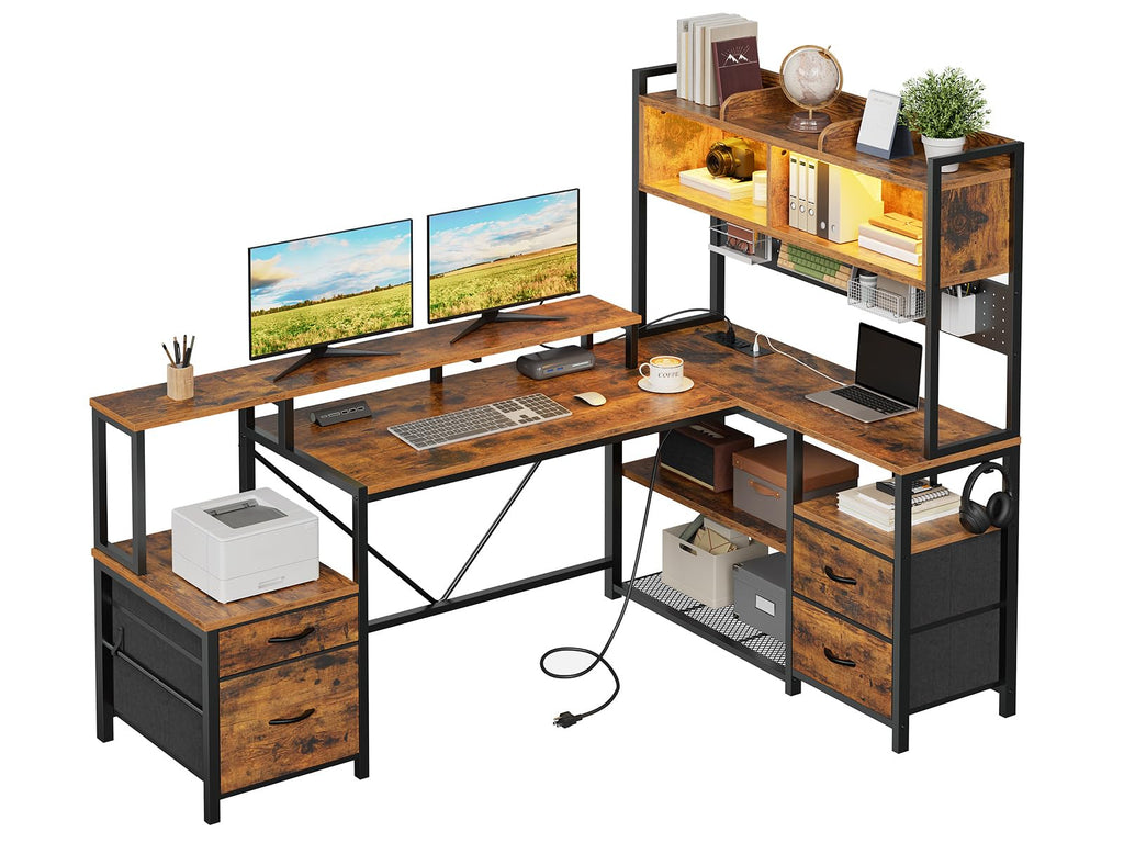 L Shaped Gaming Desk with Storage Drawers & Shelves L781875