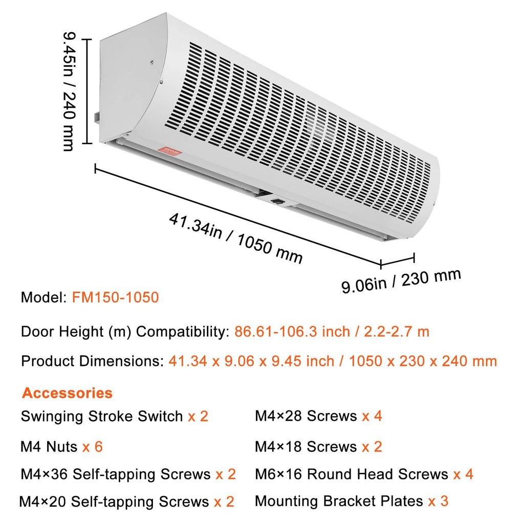 42" 2 Speeds 1350CFM Wall Mounted Indoor Air Curtain O7974