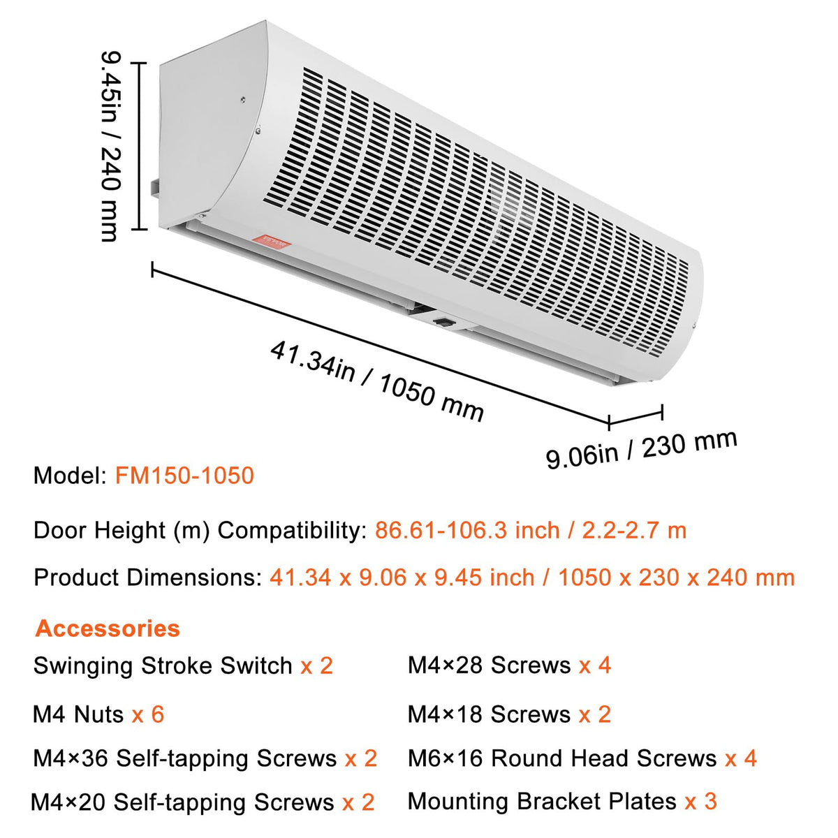 42" 2 Speeds 1350CFM Wall Mounted Indoor Air Curtain O7974