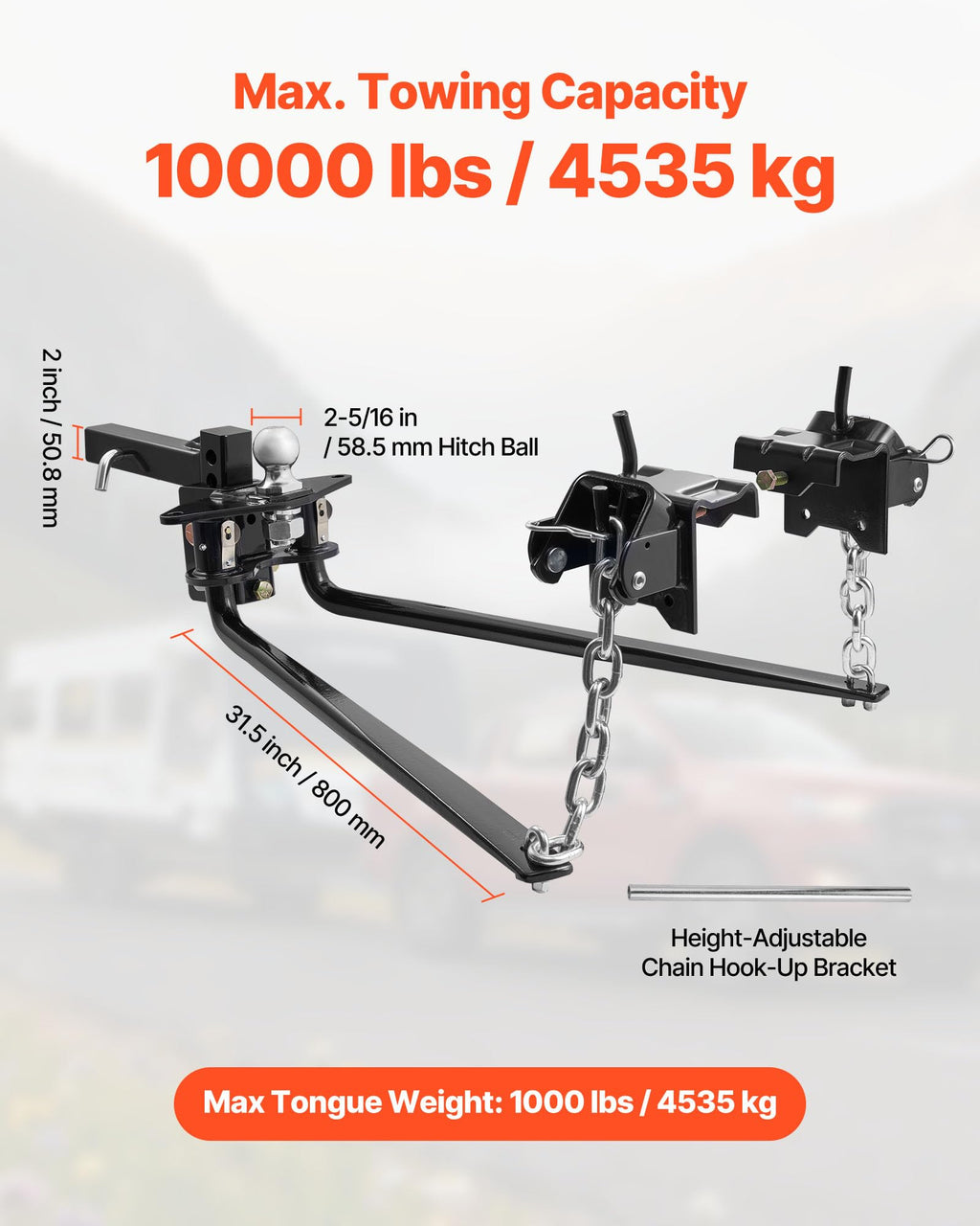 10000 lbs Weight Distribution Hitch with 2 in Shank and 2-5/16 in Ball X216