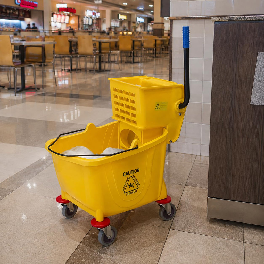 Yellow 35 Quart Mop Bucket with Wringer on Wheels L231