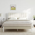 Full Size Metal Platform Bed Frame with Velvet White Headboard X571