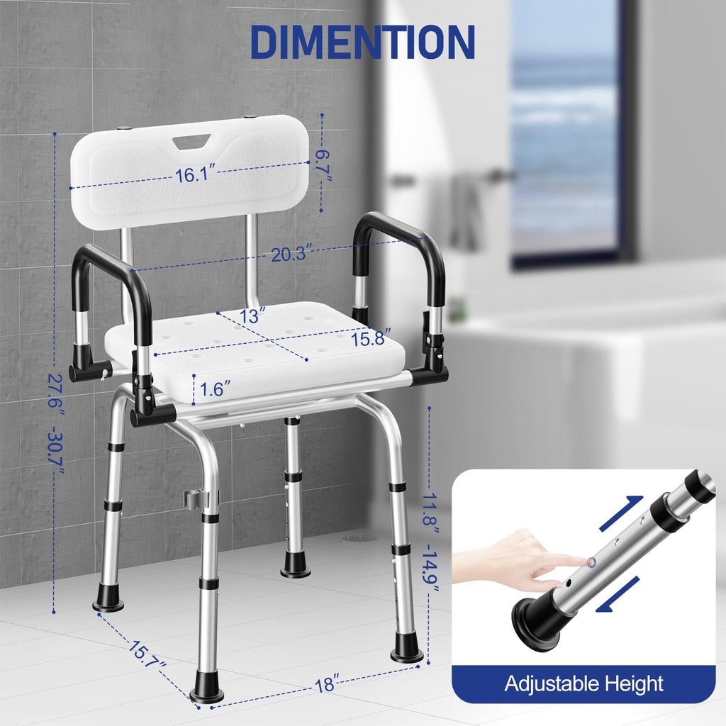 Swivel Shower Chair, 660 LBS, Adjust Height, Pivoting Arms P68517