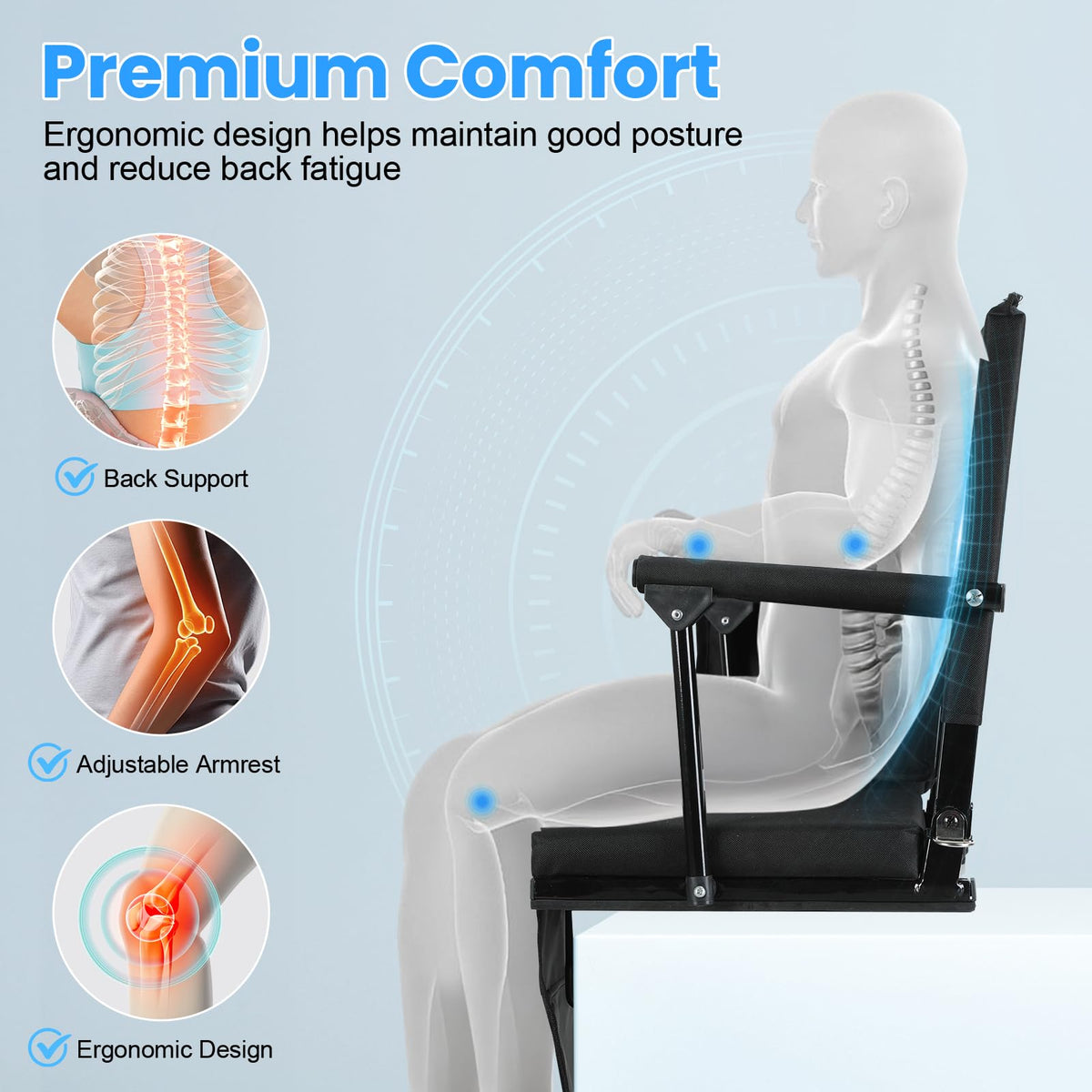 2 Pcs Black Folding Stadium Seat Cushion with Back Support E77764