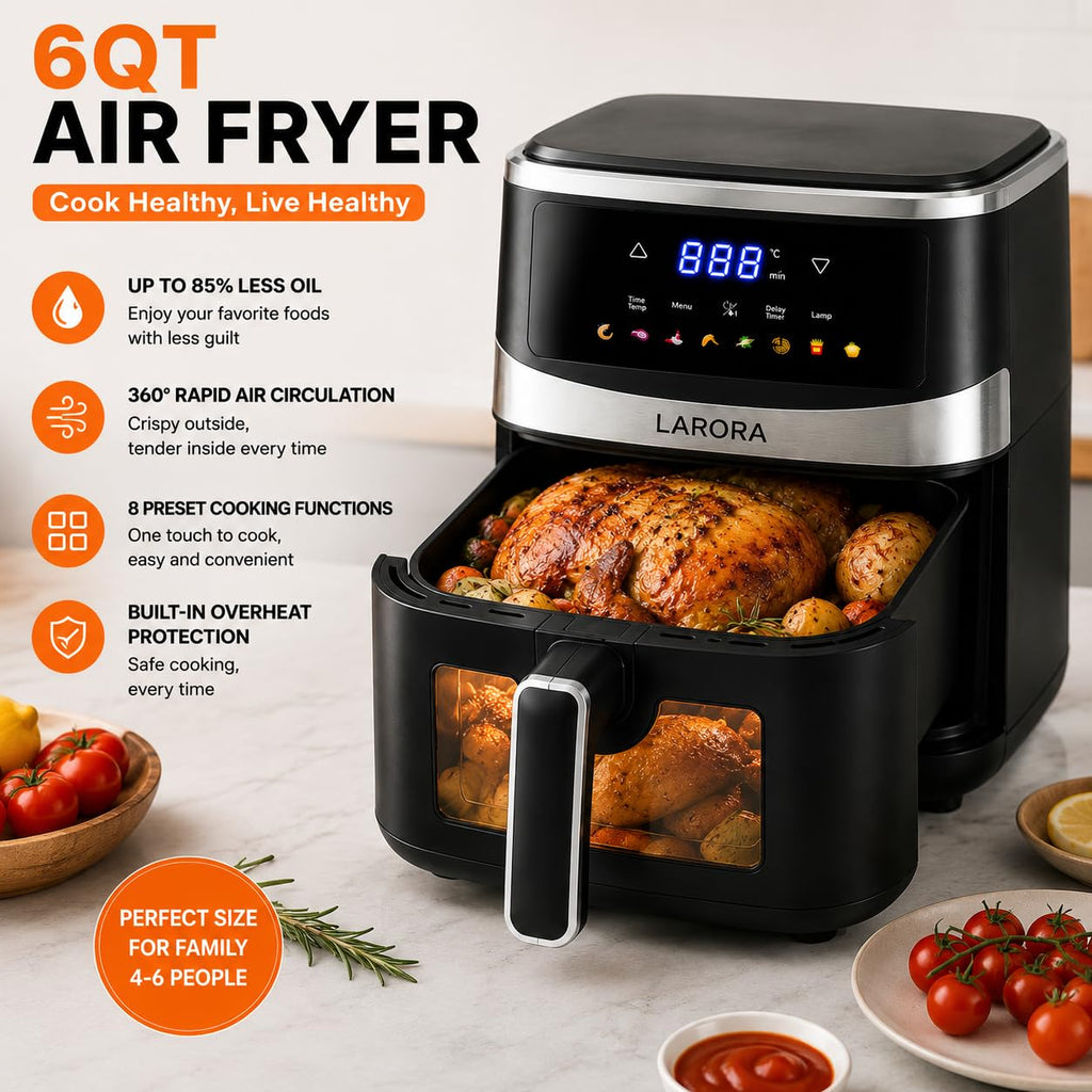 6 QT Family Size Air Fryer with Visible Cooking Window B954828