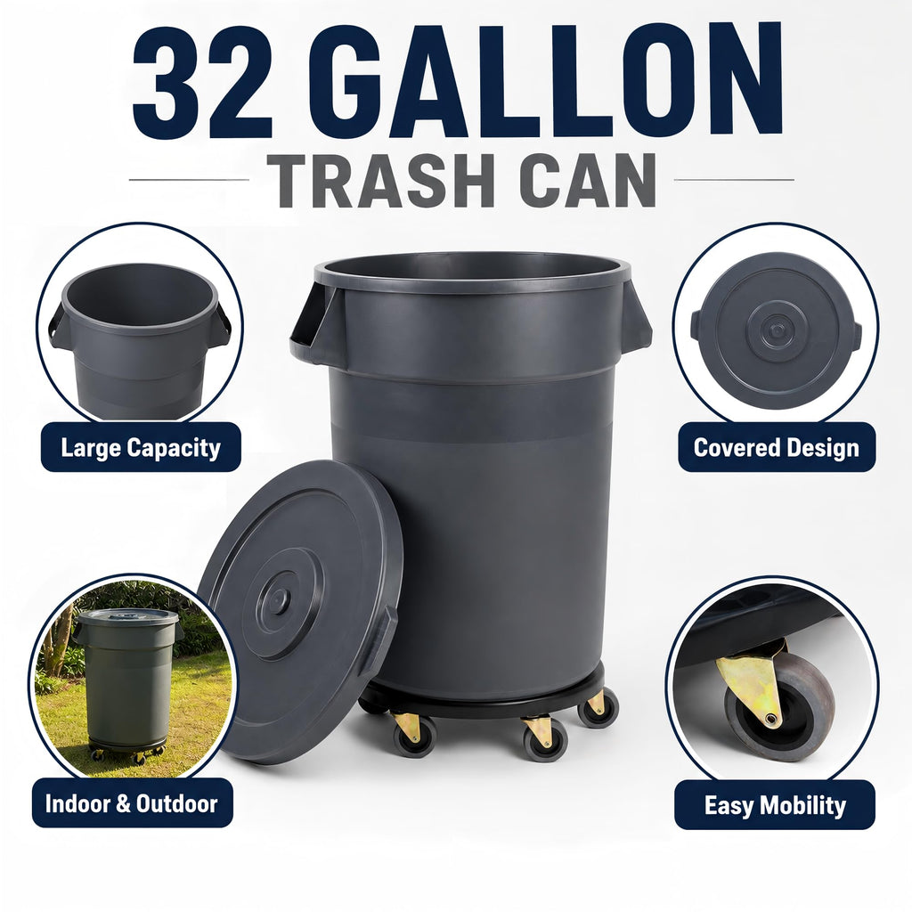 32 Gallon Trash Can with Wheels and Lid, 2 Pack Z657482