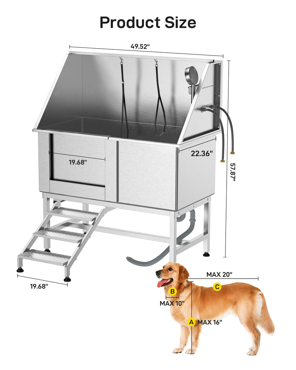 Stainless Steel Dog Grooming Bathtub with Removable Ramp V715