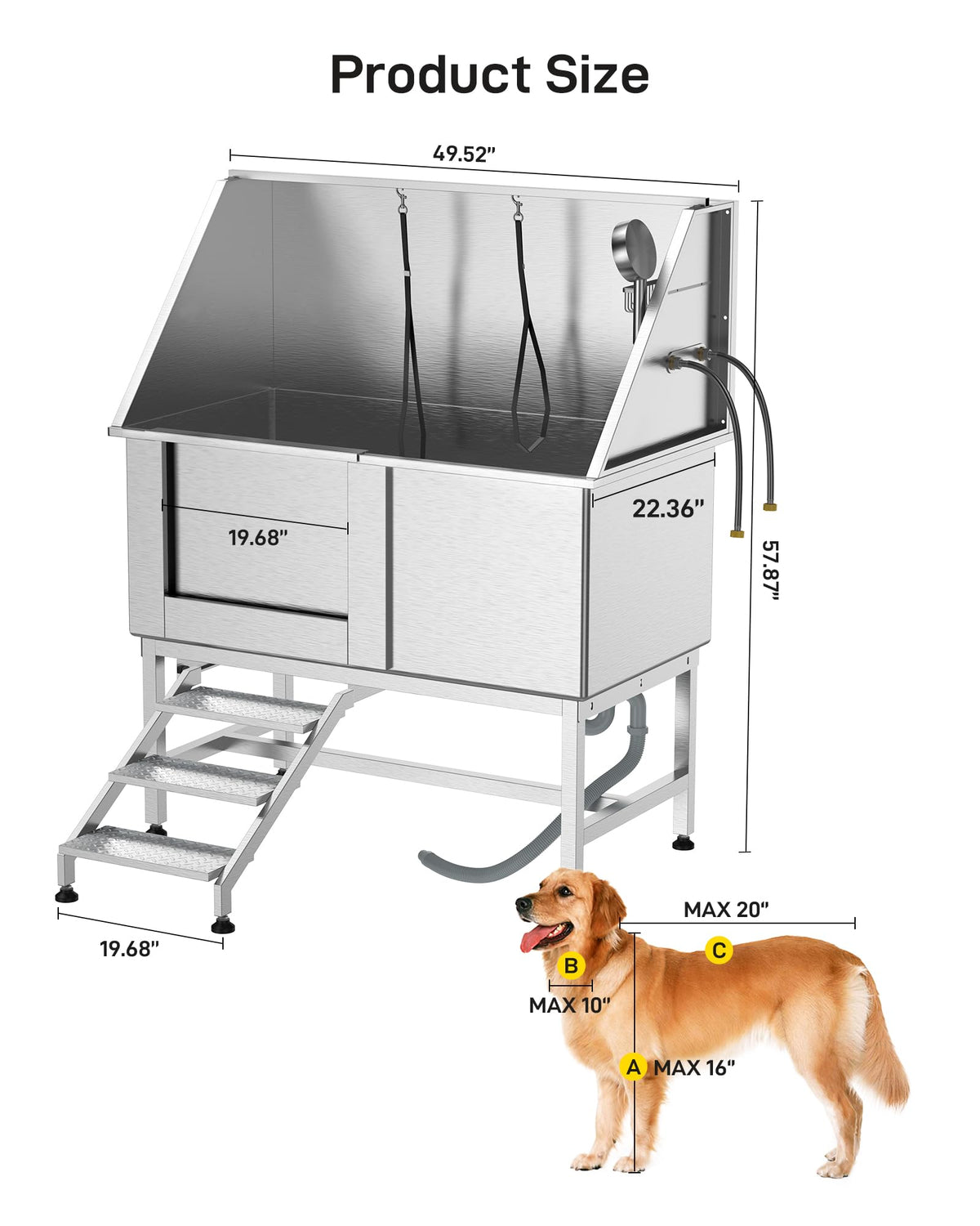 Stainless Steel Dog Grooming Bathtub with Removable Ramp V715