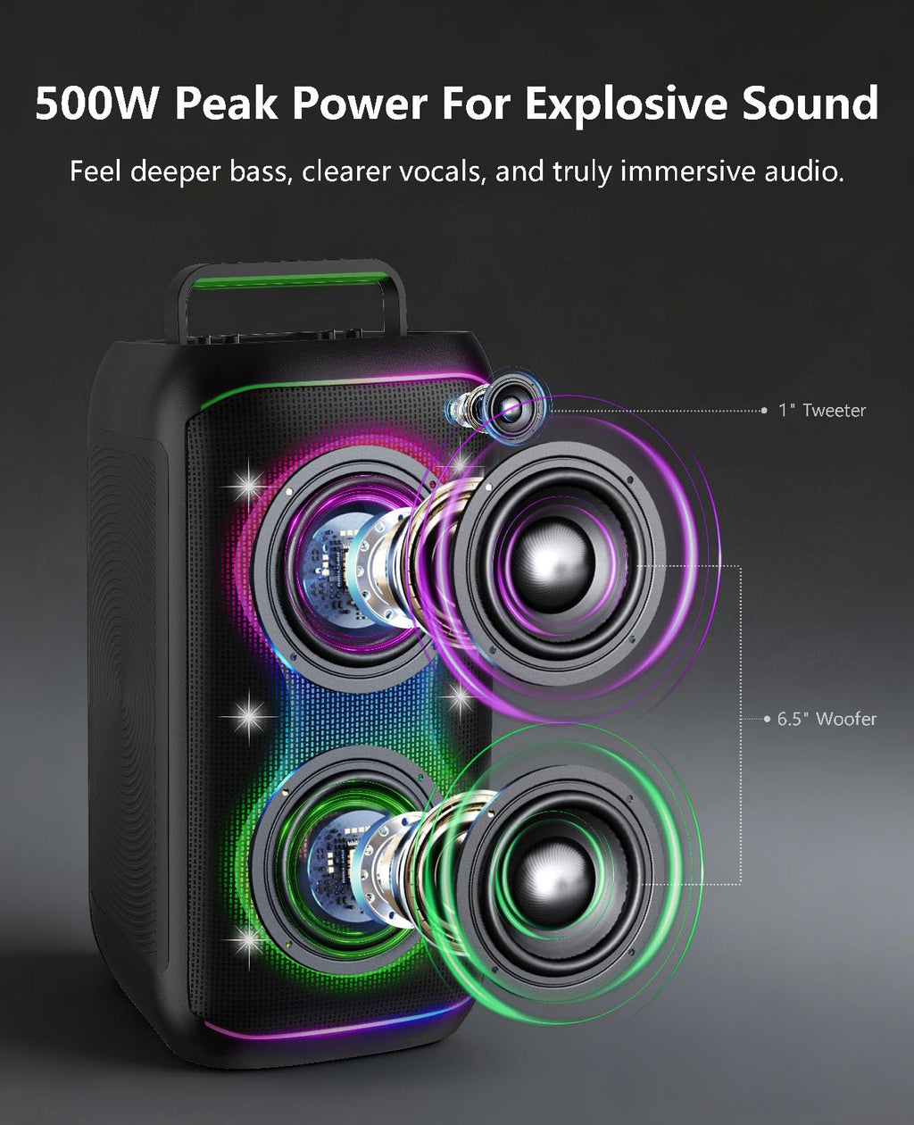 500W Karaoke Machine with 2 Wireless Microphones and Dual 6.5'' Subwoofers H699100