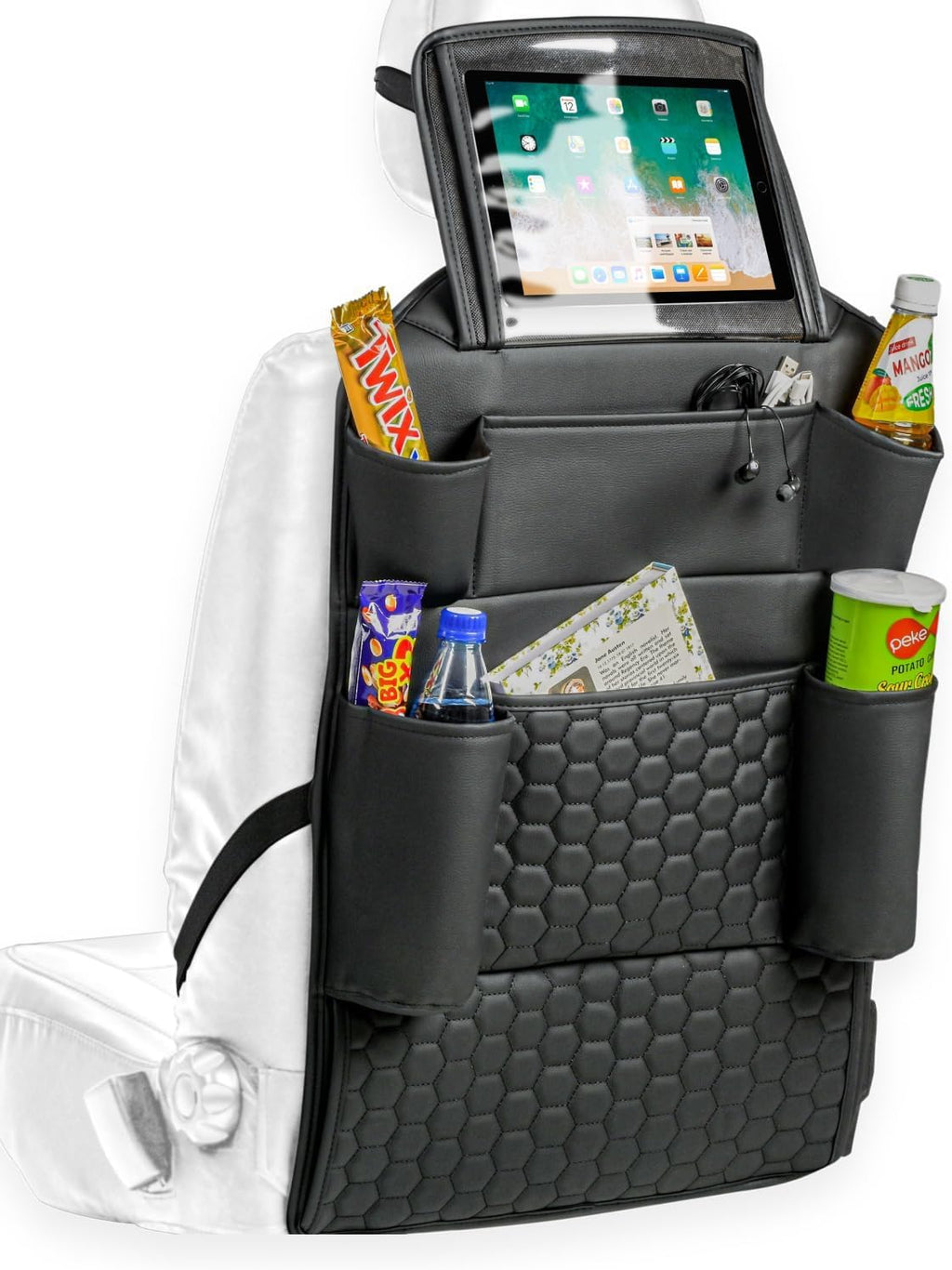 Black-Brown Backless Booster with Latch, Seat Protector & Backseat Organizer H455708
