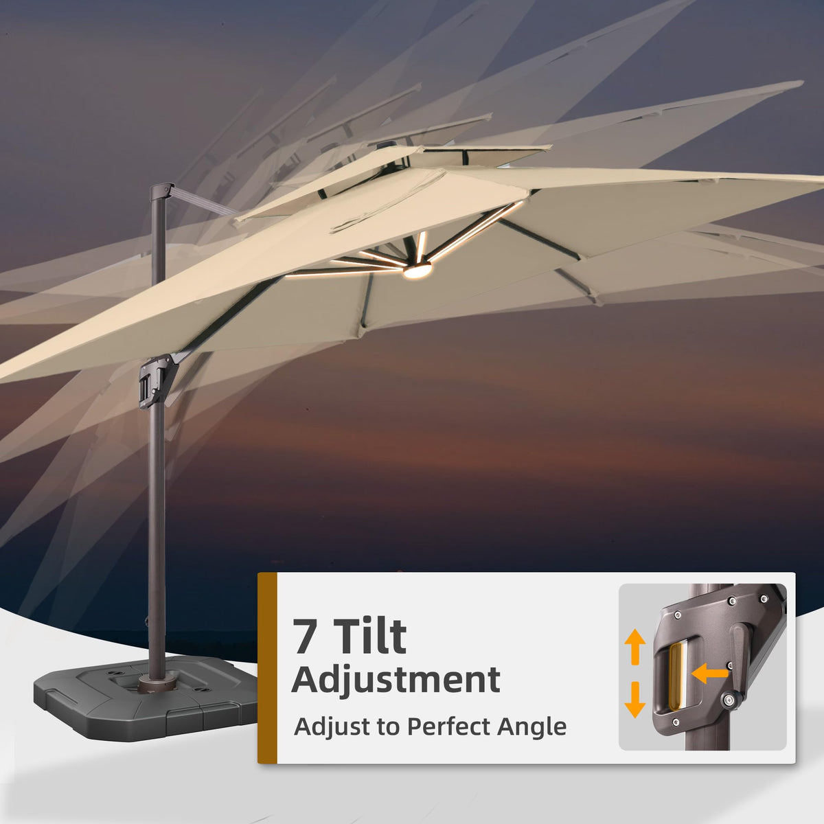 9x12 FT Patio Cantilever Umbrella with Base and LED Lights J76019