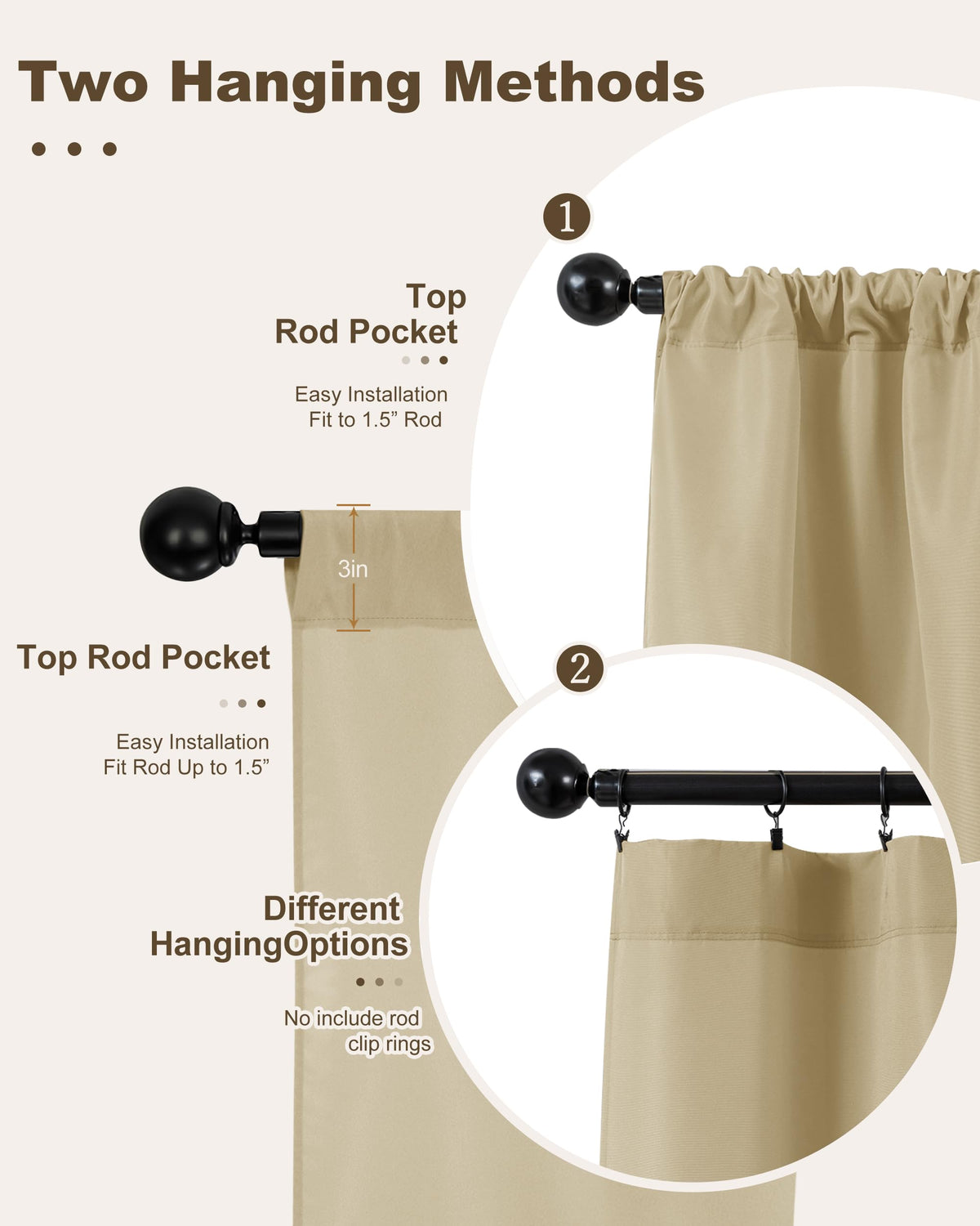 Waterproof Rod Pocket Outdoor Curtains 6 Pcs 54x84 Inch Cream G128