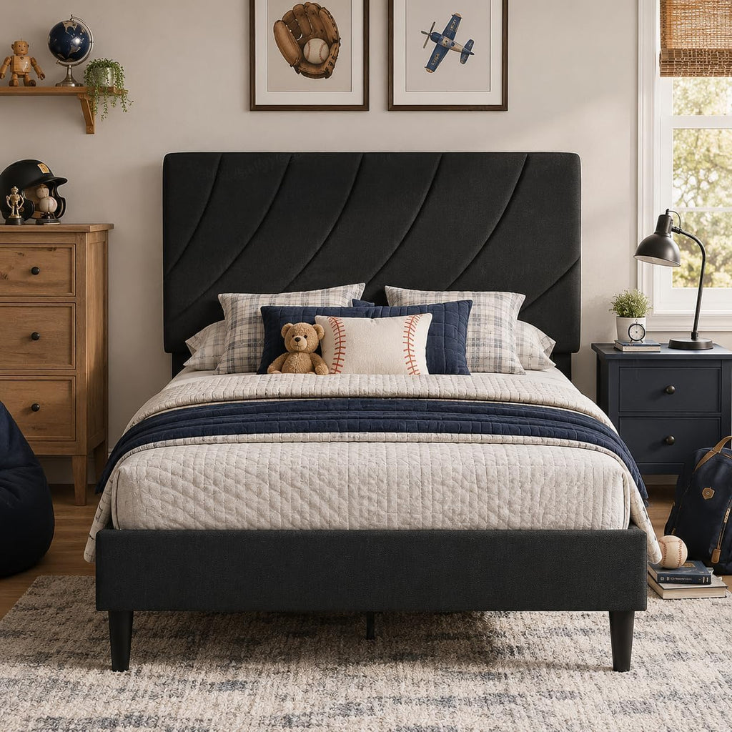 Twin Bed Frame with Adjustable Headboard, Black K669