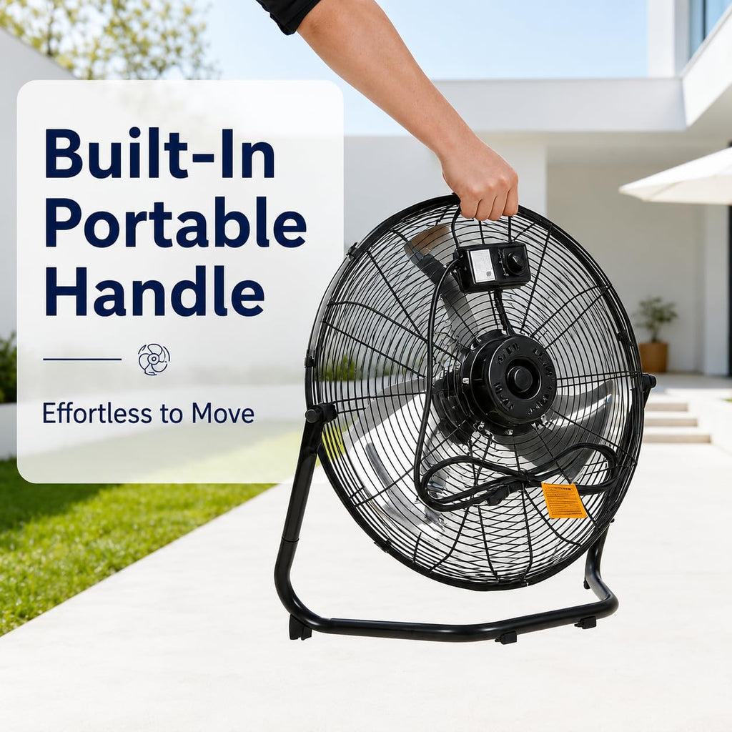 20 Inch Industrial Floor Fan, 3 Speeds, 360° Tilt E132589
