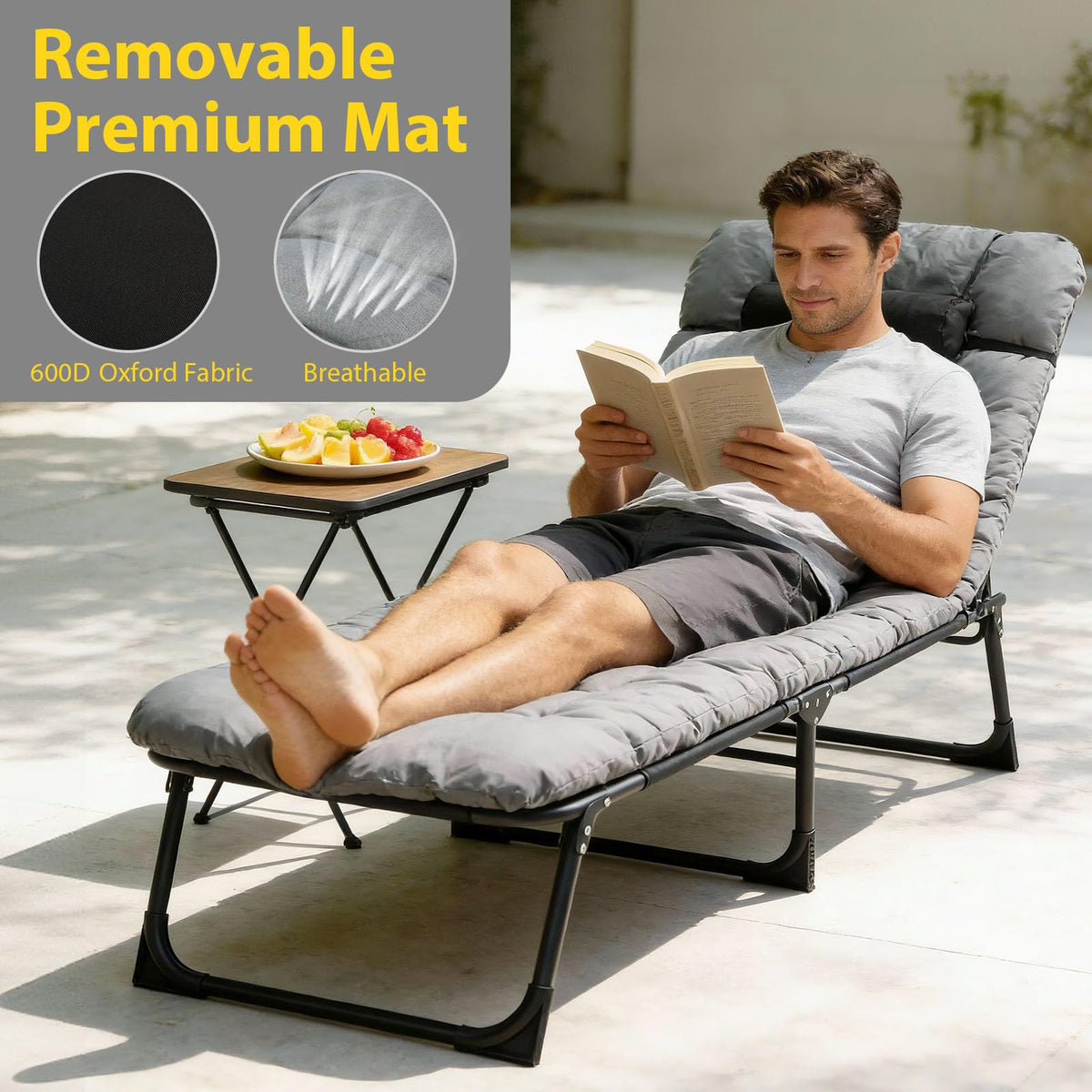 Heavy-Duty Portable Padded Camping Cot Bed with Mattress and Pillow B81981
