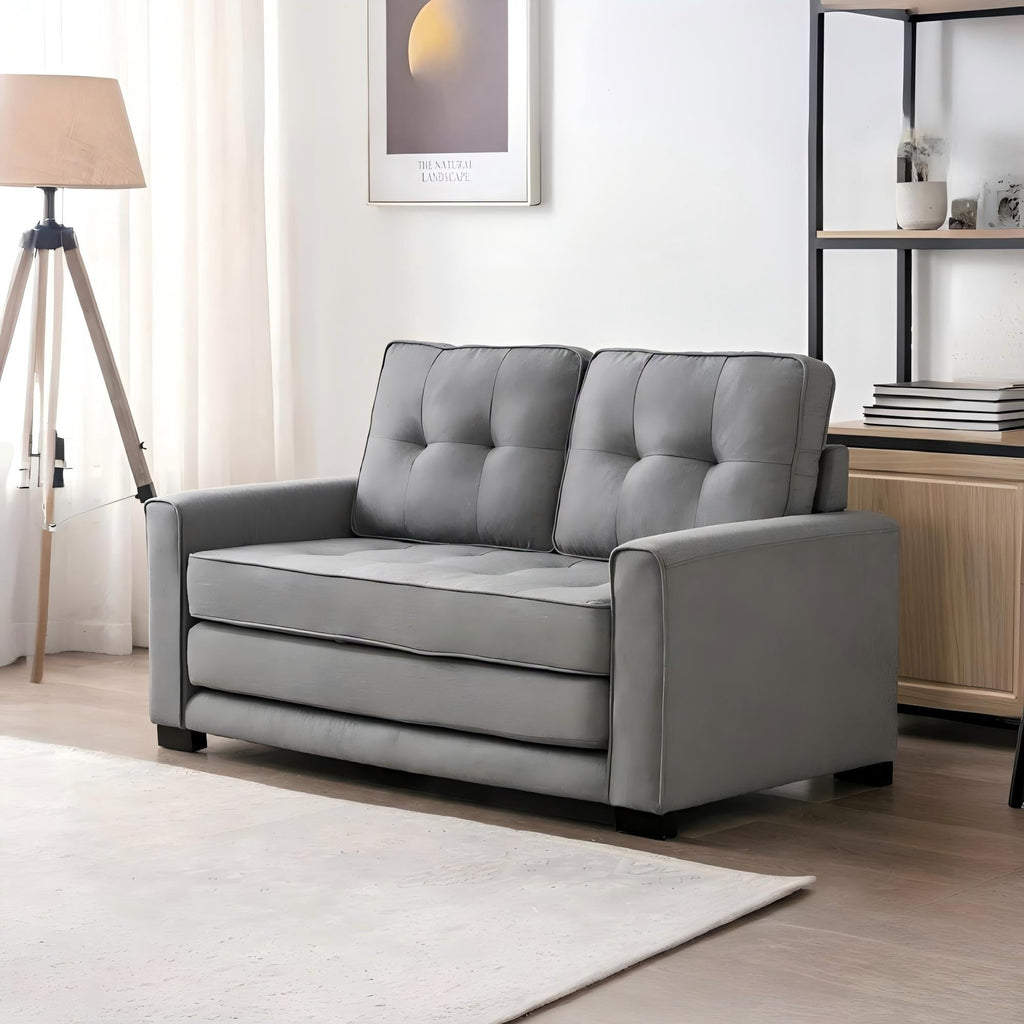 Light Gray Tufted Pull-Out Sleeper Loveseat A649
