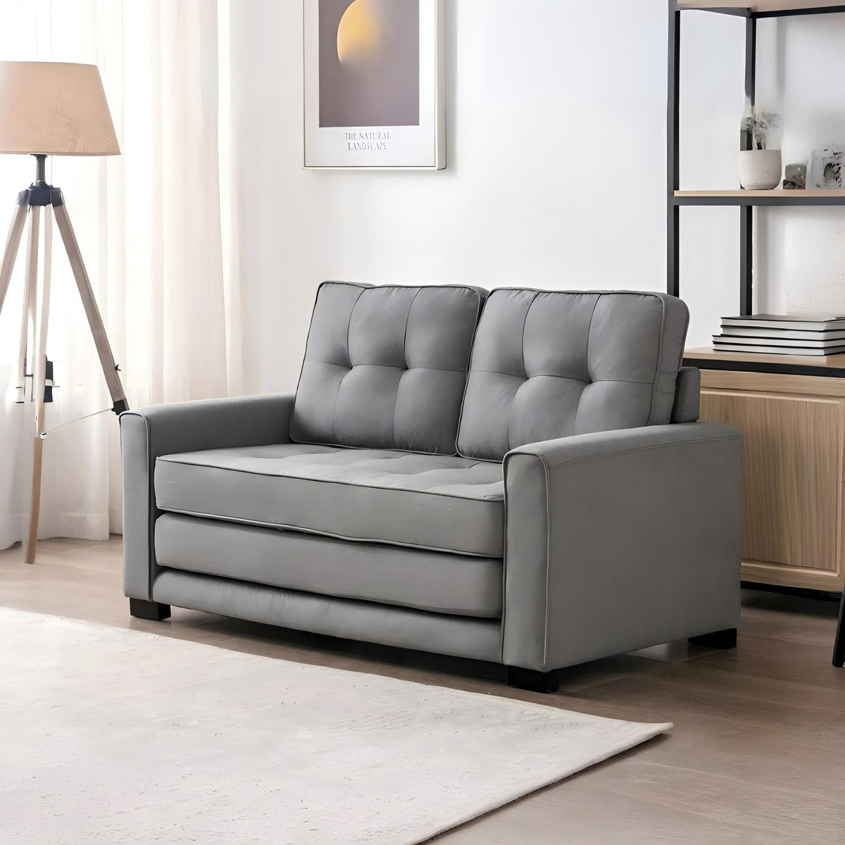 Light Gray Tufted Pull-Out Sleeper Loveseat A649