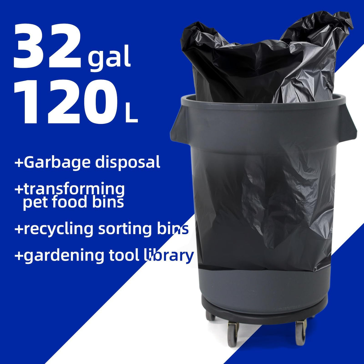 32 Gallon Grey Outdoor Trash Can with Lid and Wheels D479102