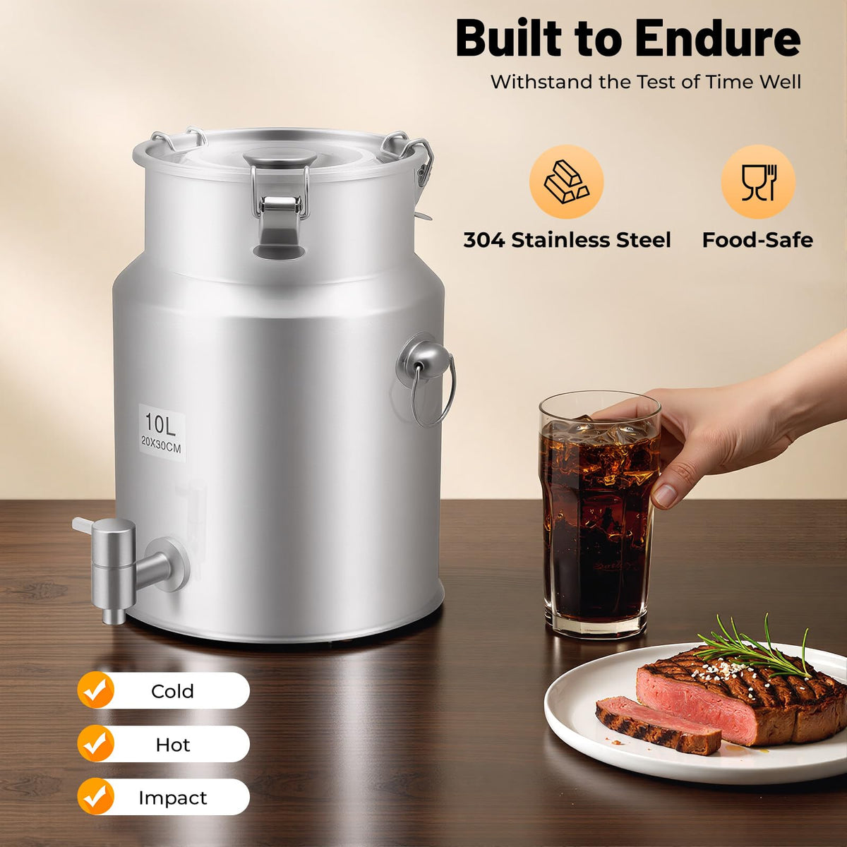 304 Stainless Steel 2.64Gal Water Dispenser with Faucet B392
