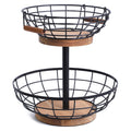 2-tier Metal Fruit Basket Bowl with Wooden Base Q76864
